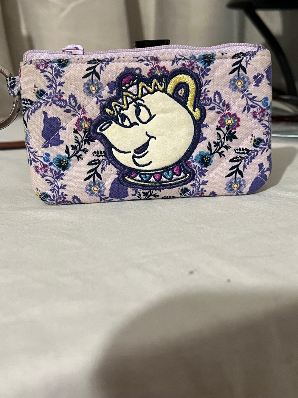Vera Bradley Lavender Floral Coin Pouch with Teapot Appliqué